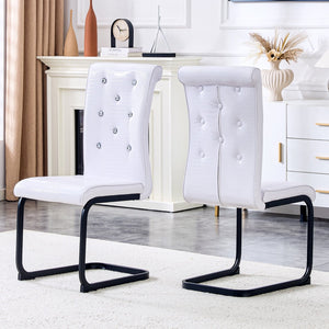 English Elm Set of 2 Glam Faux Alligator Pvc Dining Chairs with Crystal Buckle Bow Legs White W3875P371057