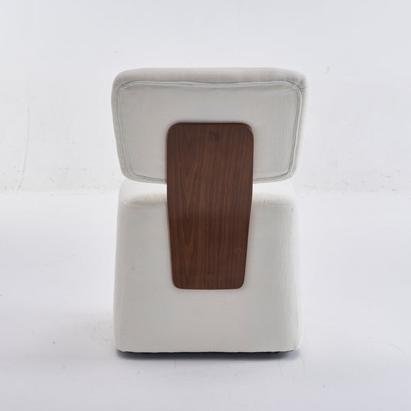 English Elm Linen Upholstered Armless Dining Chair with Smooth Casters for Easy Mobility, Versatile & Sleek Ivory W2069P324092