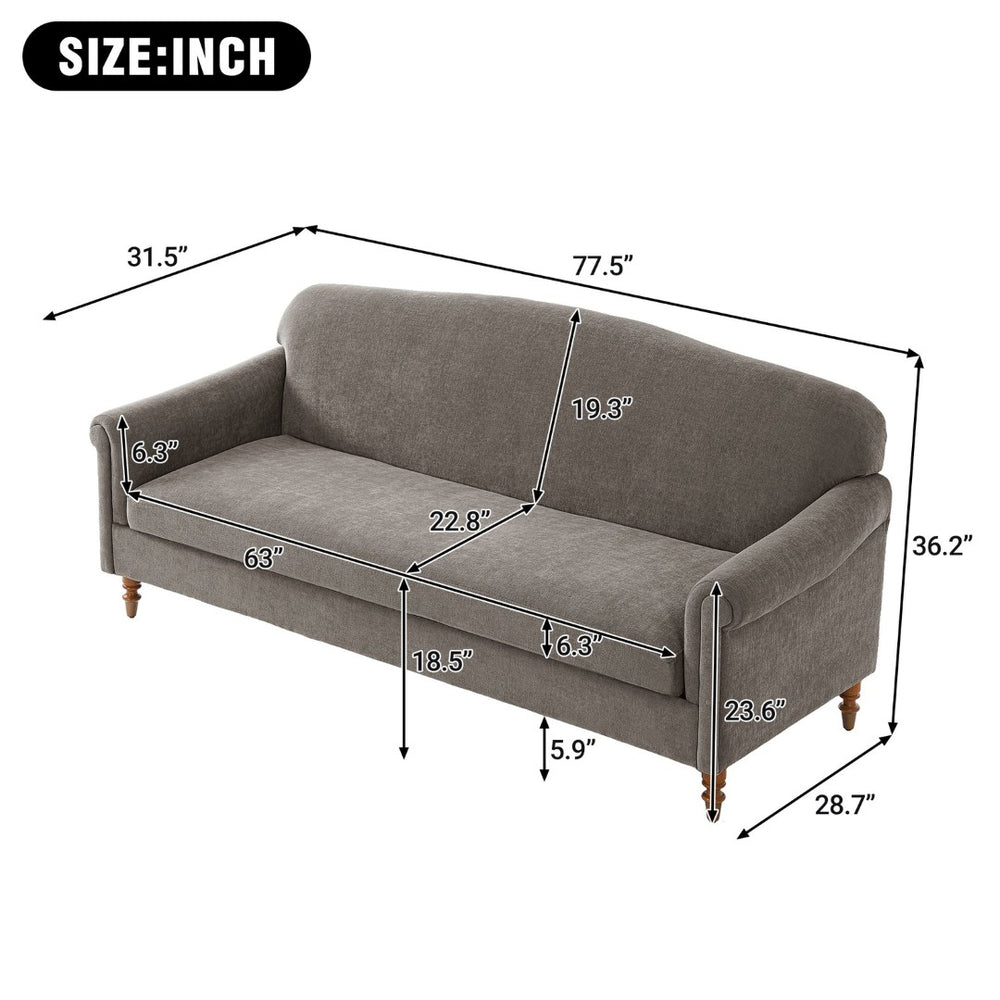 English Elm Modern Chenille Loveseat with Rolled Arms Pocket Spring Cushions and Rubberwood Legs Brown N763P362173D