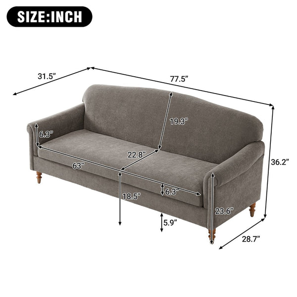 English Elm Modern Chenille Loveseat with Rolled Arms Pocket Spring Cushions and Rubberwood Legs Brown N763P362173D