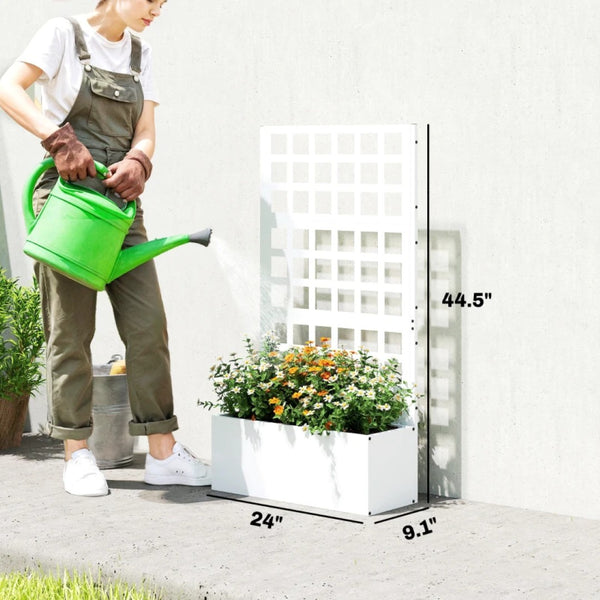 English Elm Planter Box with Built-in Trellis Galvanized Steel Raised Garden Bed Matte Black Outdoor White T3971P476180