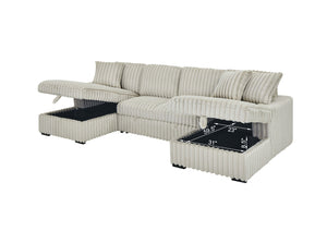 English Elm U U Shaped Sleeper Sofa with Pull-Out Bed and Hidden Chaise Storage, Plush Corduroy Comfort khaki W1417S00078