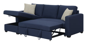 English Elm Navy Fabric Sleeper Sectional with Lift Top Storage Chaise for Compact Living Rooms B361S00027