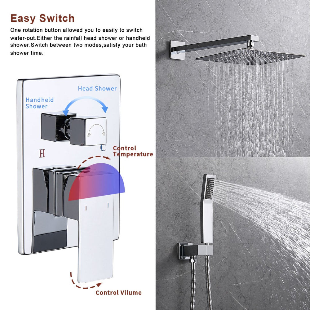 English Elm Shower System Wall-Mounted Combo Set With 12" Rainfall Head, Handheld Sprayer & Chrome Finish T3177P269149-GIGA