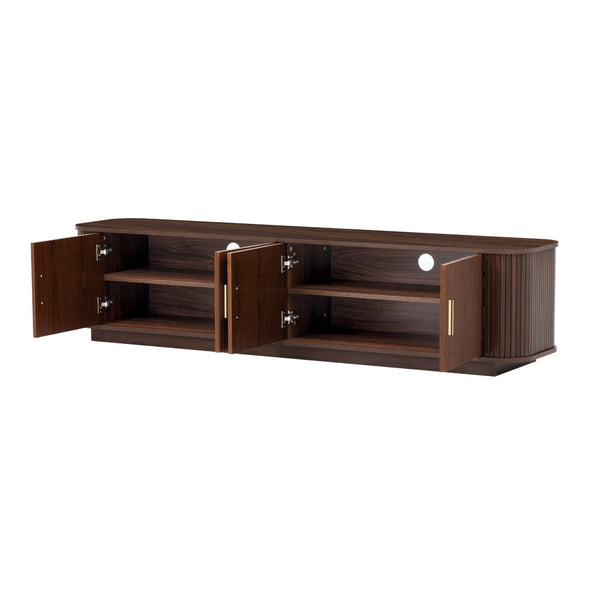 English Elm 70-inch Media Console with Sliding Groove Doors Solid Pine Legs and Cable Management N710P427898P
