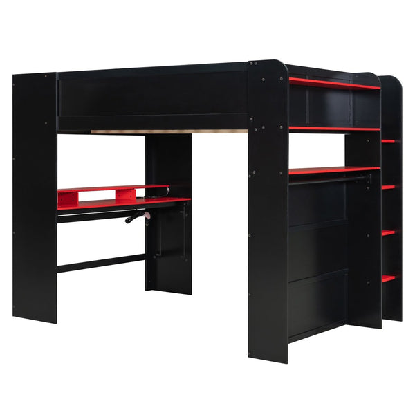 English Elm Full Size Gaming Bunk Bed with Rgb Lighting Integrated Desk Wardrobe and Storage Red LT100266AAR