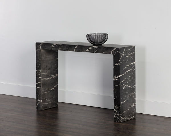 Sunpan Axle Console Table - Modern Concrete Design Perfect For Small Spaces With Chic Clean Lines Black Concrete 111916