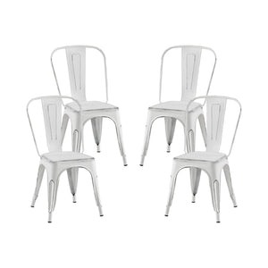 English Elm 2pc Industrial Metal Dining Chairs Stackable High Gloss Set for Kitchen or Modern Matte White B011P238551
