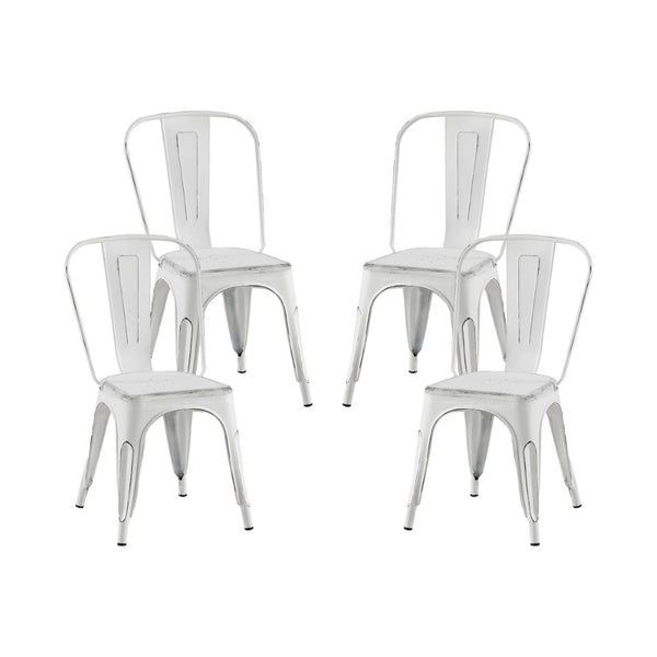 English Elm 2pc Industrial Metal Dining Chairs Stackable High Gloss Set for Kitchen or Modern Matte White B011P238551