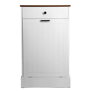 English Elm Tilt Out Trash Can Cabinet 10 Gal Hidden Tilt Design with 2 Drawers Farmhouse MDF Organizer White W3204P364054