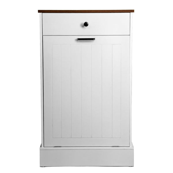 English Elm Tilt Out Trash Can Cabinet 10 Gal Hidden Tilt Design with 2 Drawers Farmhouse MDF Organizer White W3204P364054