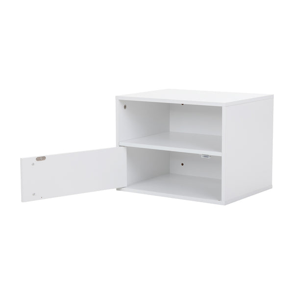 English Elm Set of 2 Nightstands with Built-In USB & Outlet Charging Station, Fabric Drawers, Open Shelves for Bedroom White W2181P190821