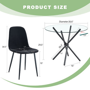 English Elm Table 5-Piece Modern Glass Dining Set With 4 Black Linen Chairs And Stylish Metal Legs For Home W1151S03668-GIGA