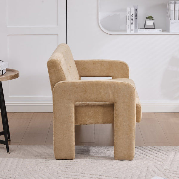 English Elm Nordic Ergonomic Double Armchair Upholstered Chenille Two-Seater Sofa 550lb Capacity Compact Lounge Chair Yellow W395P380536
