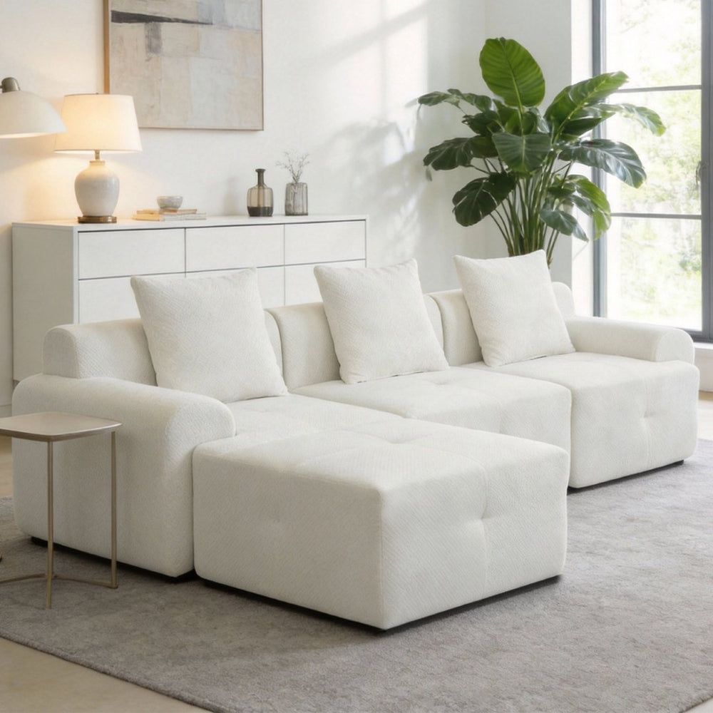English Elm 104 Inch Modular Sectional Sofa Pineapple Weave Fabric Living Room Lounger Beige W5385S00002