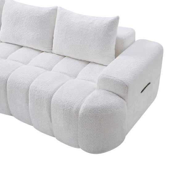 English Elm 100" Oversized Curved Boucle Sectional Sofa Channel Tufted 3 Seat Modern Living Room White W5515P495958