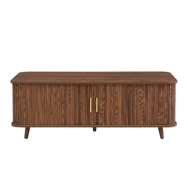 English Elm Modern Mid-century Coffee Table Tambour Doors Open Shelves Warm Wood Living Room Walnut N770P333553W