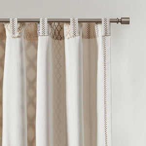 JLA Home INK+IVY - Cotton Geometric Printed Curtain Panel with Tufted Chenille Stripe, Lightweight Lining & OEKO‑TEX Certified Ivory II40-1345