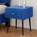 English Elm Modern Nightstands Set Of 2 With Drawer and Crystal Handle, Elegant Rivet Velvet Design Bedside Table For Bedroom, Blue