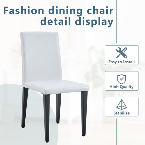 English Elm White Pu Leather Dining Chair with Ergonomic Back and Black Metal Base for Modern Interiors W1151S04615