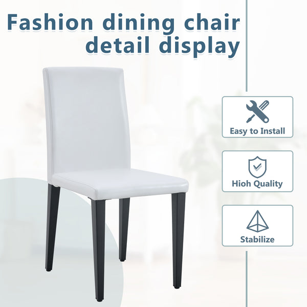 English Elm Two White PU dining chairs with black metal legs, ergonomic cushioned seats, anti-slip feet, modern stylish design (2 pcs) W1151P263130