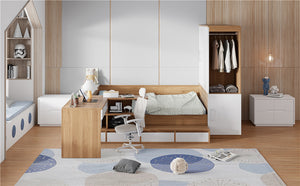 English Elm Full Size Wooden Platform Bed With 6 Drawers, Desk, Shelves & Wardrobe - Stylish Natural Finish N820S00060N