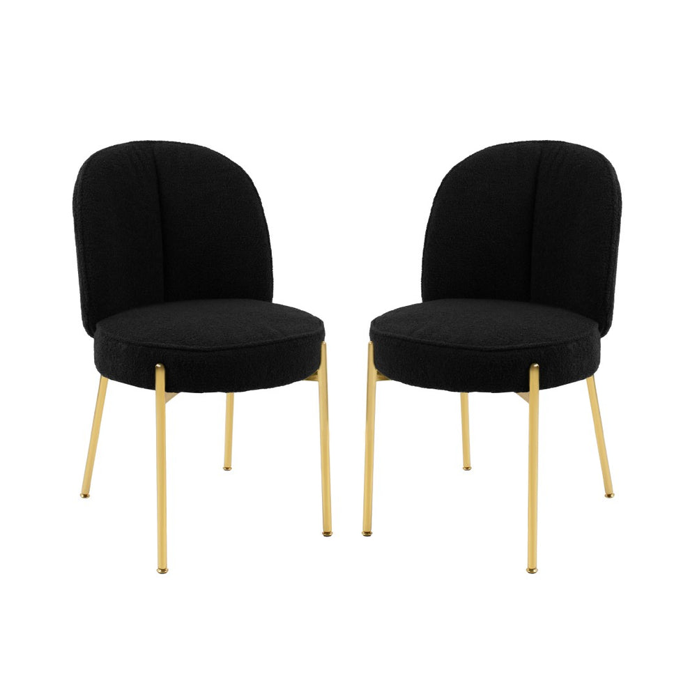 English Elm Black Teddy Upholstered Dining Chairs Set Mid Century Modern with Gold Metal Legs T3609P482844