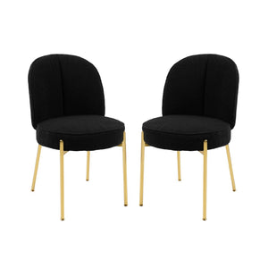 English Elm Black Teddy Upholstered Dining Chairs Set Mid Century Modern with Gold Metal Legs T3609P482844