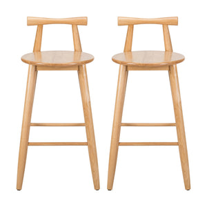 English Elm Christopher Knight Home® - Grove Rubberwood Barstools Set of 2 — Natural Finish, Ergonomic Round Seat, Sturdy Cross-Bar Backrest N775P336231N