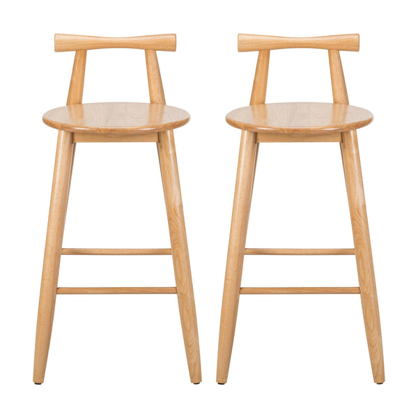 English Elm Christopher Knight Home® - Grove Rubberwood Barstools Set of 2 — Natural Finish, Ergonomic Round Seat, Sturdy Cross-Bar Backrest N775P336231N