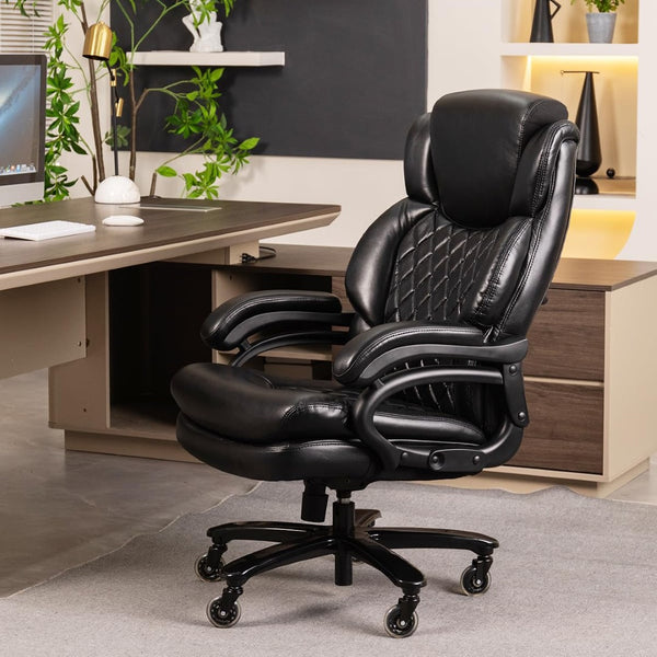 English Elm 500lbs Capacity Executive Desk Chair Wide Spring Seat Ergonomic Lumbar Support Swivel W5201P418183