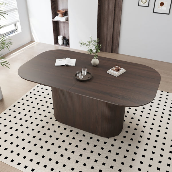 English Elm 63 Elegant MDF Dining Table with Carved Round Legs, Stain‑Resistant Surface, Seats 4‑8, Modern Appeal Brown W2189S00651