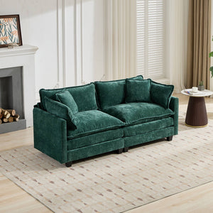 English Elm Cloud Sofa Loveseat - Modern Compact Sectional Couch For Small Spaces, Plush Chenille Comfort, Green W1143S00010