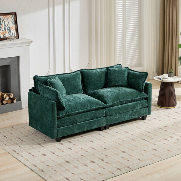 English Elm Cloud Sofa Loveseat - Modern Compact Sectional Couch For Small Spaces, Plush Chenille Comfort, Green W1143S00010