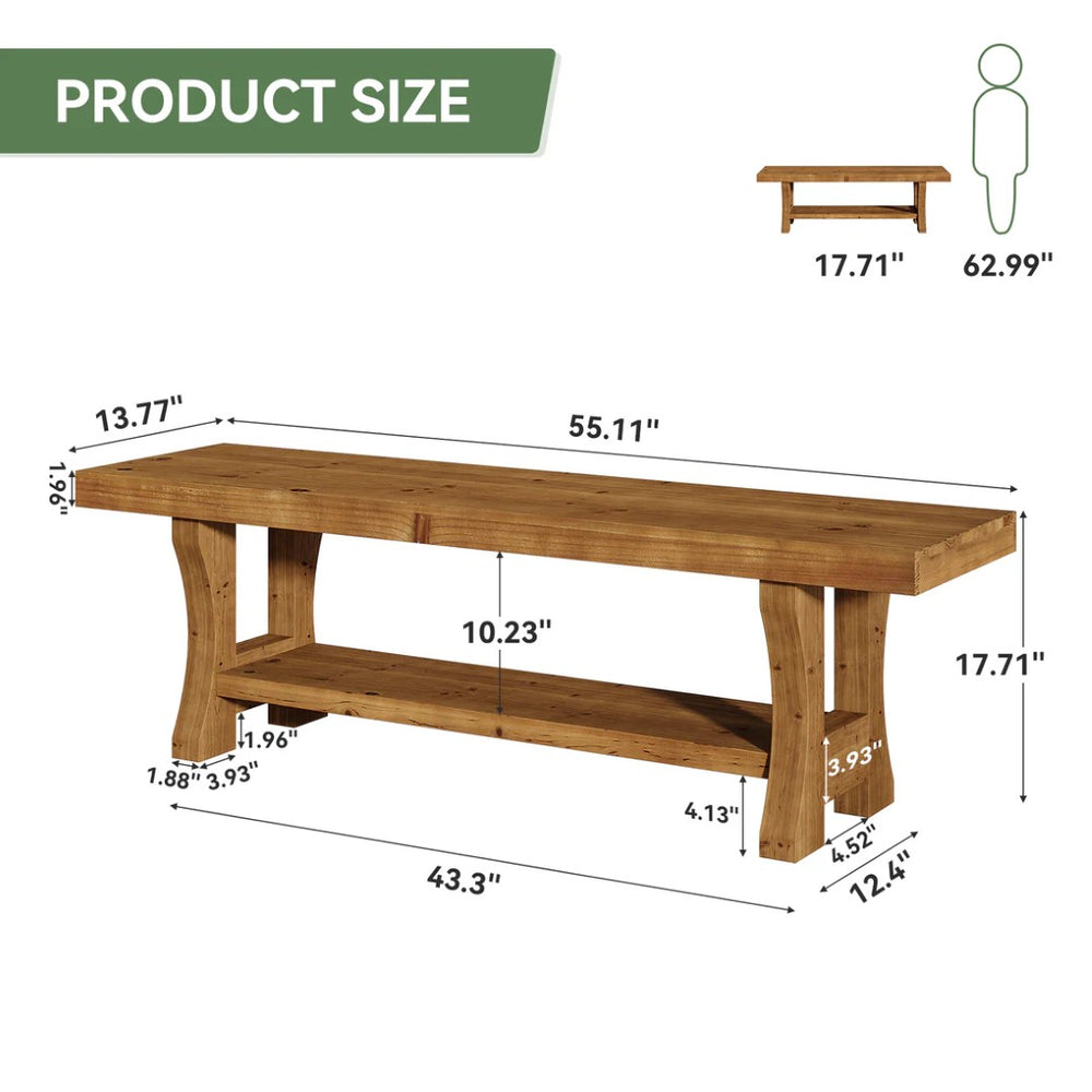 English Elm Entryway Solid Hardwood Bench Distressed Farmhouse Finish 55 Inch Rustic Shoe Seat T3971P464222