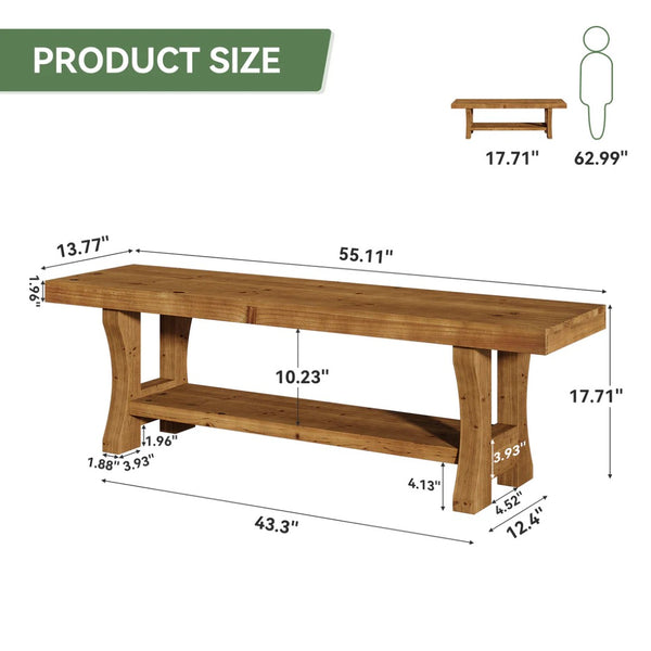 English Elm Entryway Solid Hardwood Bench Distressed Farmhouse Finish 55 Inch Rustic Shoe Seat T3971P464222