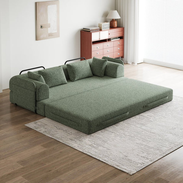 English Elm 78.7-Inch Convertible Sleeper Sofa Bed with Chenille Upholstery, High-Density Foam, Side Pocket Storage Green W834P337411