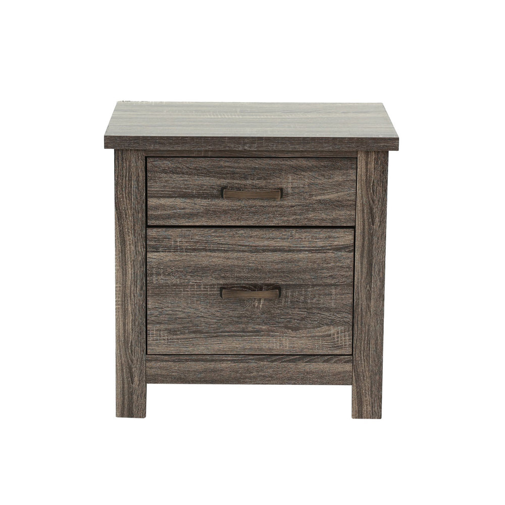 English Elm Wooden Mid-Century 2-Drawer Nightstand in Brown Grain Finish with Metal Hardware and Elongated Design B016P251351