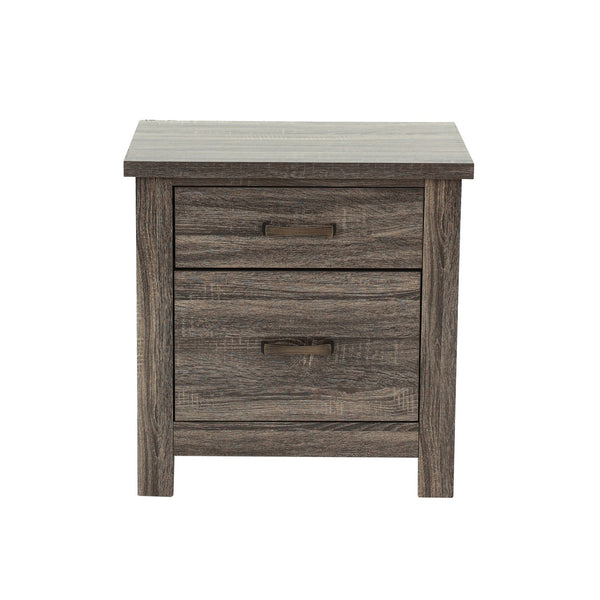 English Elm Wooden Mid-Century 2-Drawer Nightstand in Brown Grain Finish with Metal Hardware and Elongated Design B016P251351