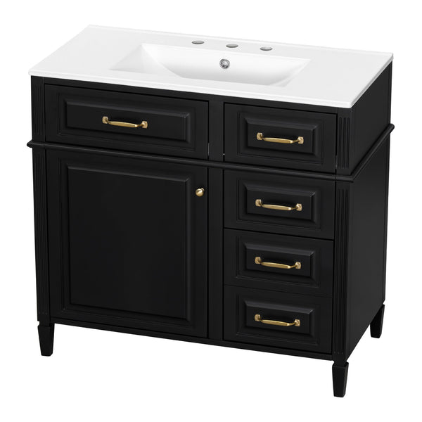 English Elm 36-Inch Bathroom Vanity With Ceramic Sink Top, Adjustable Shelf, And Modern Flip Drawer Design For Storage N725P350849B