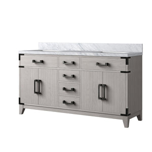 English Elm White Oak Double Bath Vanity 60" W X 22" D With Polished Carrara Marble Top & Ample Storage Solutions B2731P259866-GIGA