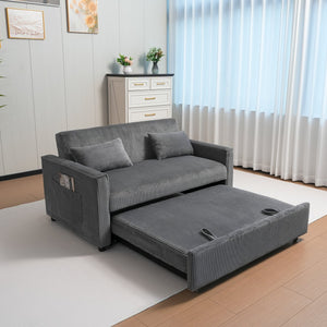 English Elm Futon 3-in-1 Corduroy Sofa Bed with Adjustable Backrest, Pull-Out Sleeper and Storage Pocket Grey W3138P281698