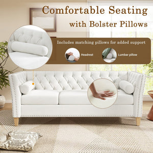 English Elm Elegant Tufted Three Seat Sofa with Nailhead Trim and Solid Wood Legs for Living Room N760P406296A