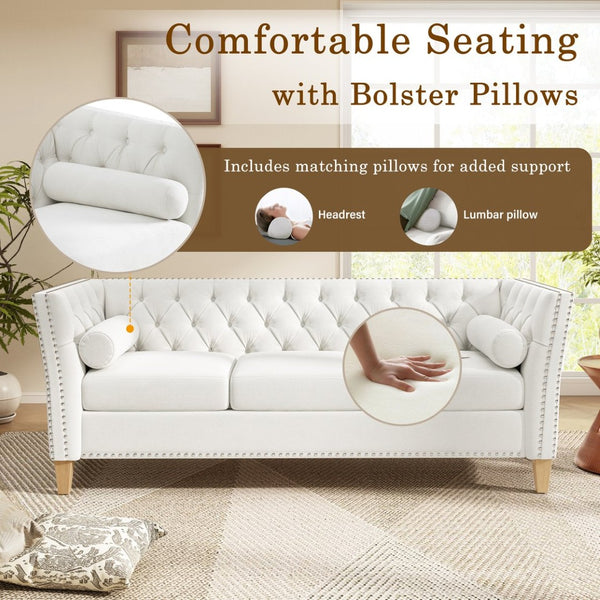 English Elm Elegant Tufted Three Seat Sofa with Nailhead Trim and Solid Wood Legs for Living Room N760P406296A