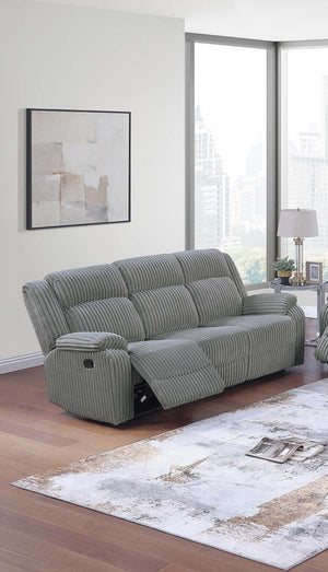 English Elm Sofa Smoke Fur-Like Corduroy 3PC Motion Set w Console & Manual Recliners — Plush Modern Comfort B011S01730