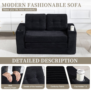 English Elm Convertible Floor Sofa Bed with Memory Foam and Ribbed Corduroy for Small Spaces Black W395P438026