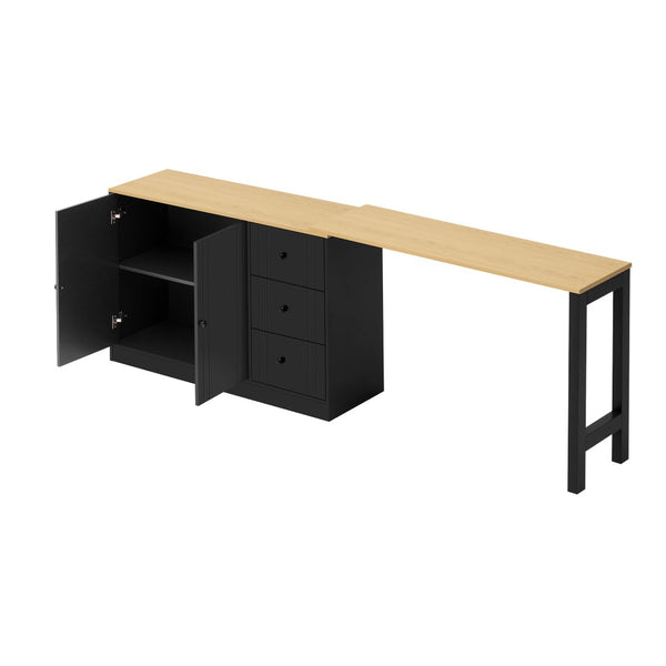 English Elm U_style Extendable Wooden Sideboard with 3 Drawers and 2 Doors for Entryway Living Room N711P334768O