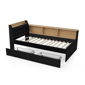 English Elm Twin Size Velvet Daybed With Storage Drawers, Wireless Charging & Led Lights For Small Spaces W1413S00110-GIGA