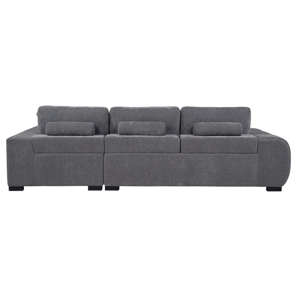 English Elm Plather Luxe Upholstered Sectional with Right Chaise, Grid-Tufted Reversible Cushions & Sturdy Block Legs Charcoal grey B062S01356