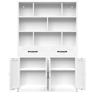 English Elm 71" Tall Metal Bookcase with Open Shelves Drawers and Cabinet Doors for Modern Office T2398S00002